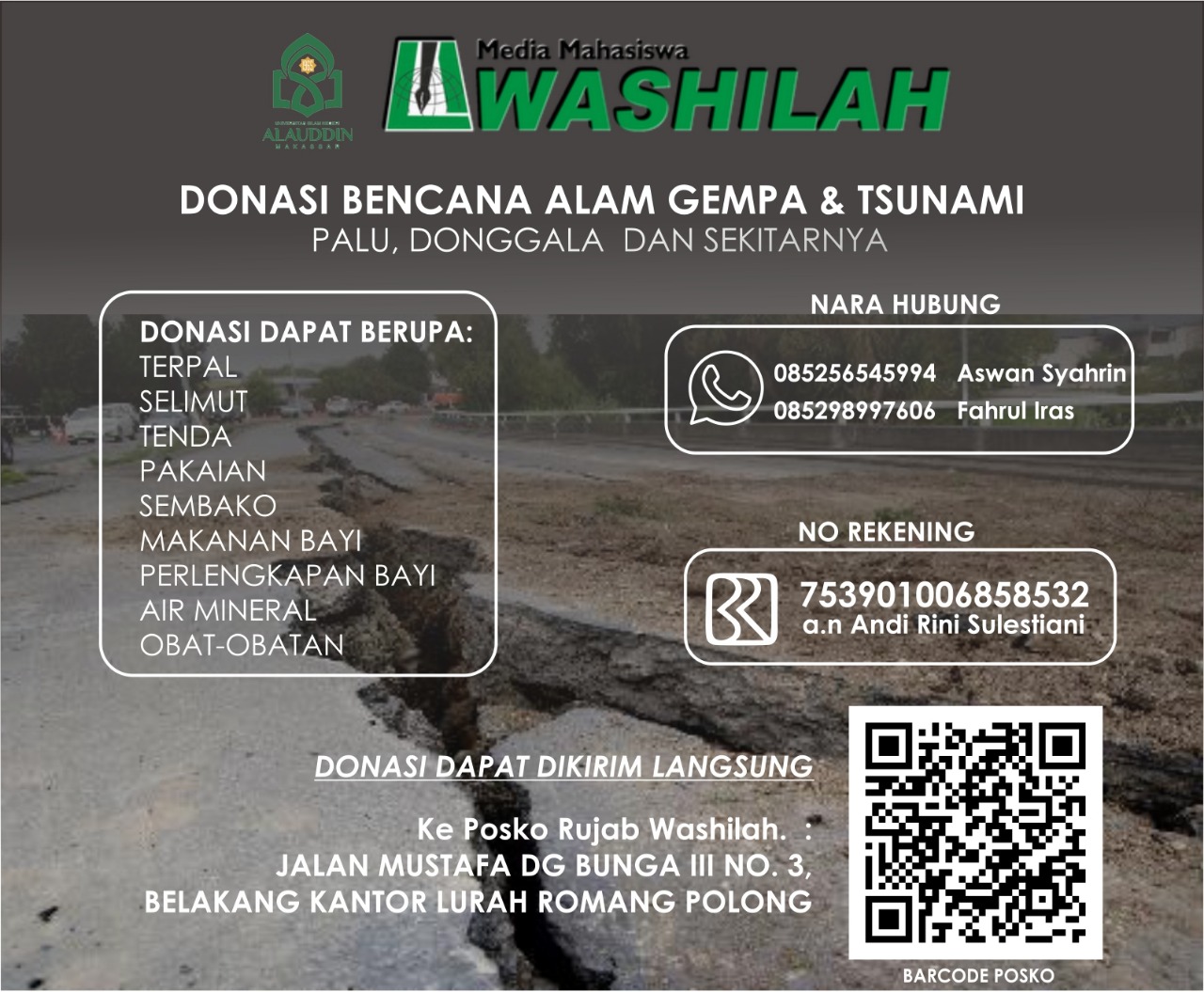 Gambar Washilah UIN Alauddin Buka Posko Bantuan Kemanusiaan